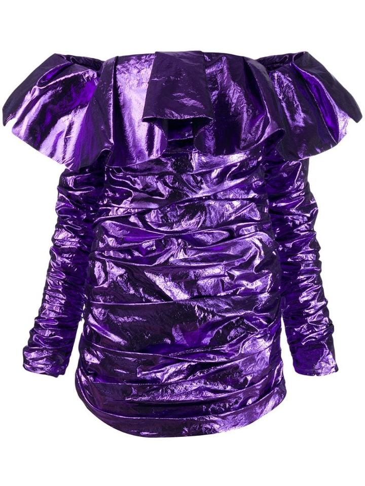Attico Off Shoulder Ruffle Dress - Purple
