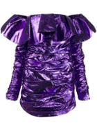 Attico Off Shoulder Ruffle Dress - Purple