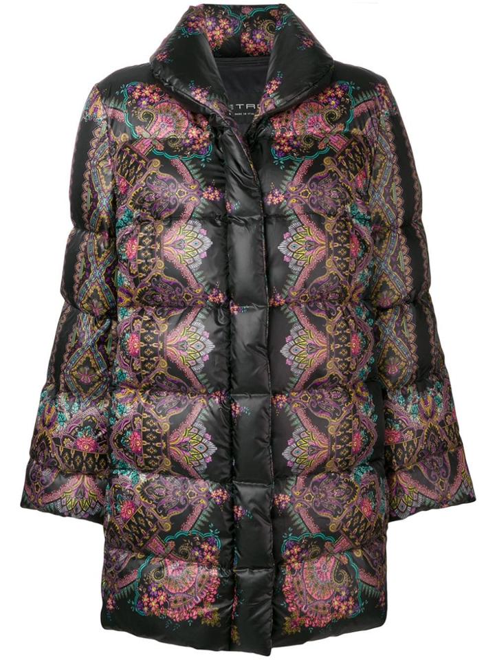 Etro Paisley-print Puffer Coat - Black