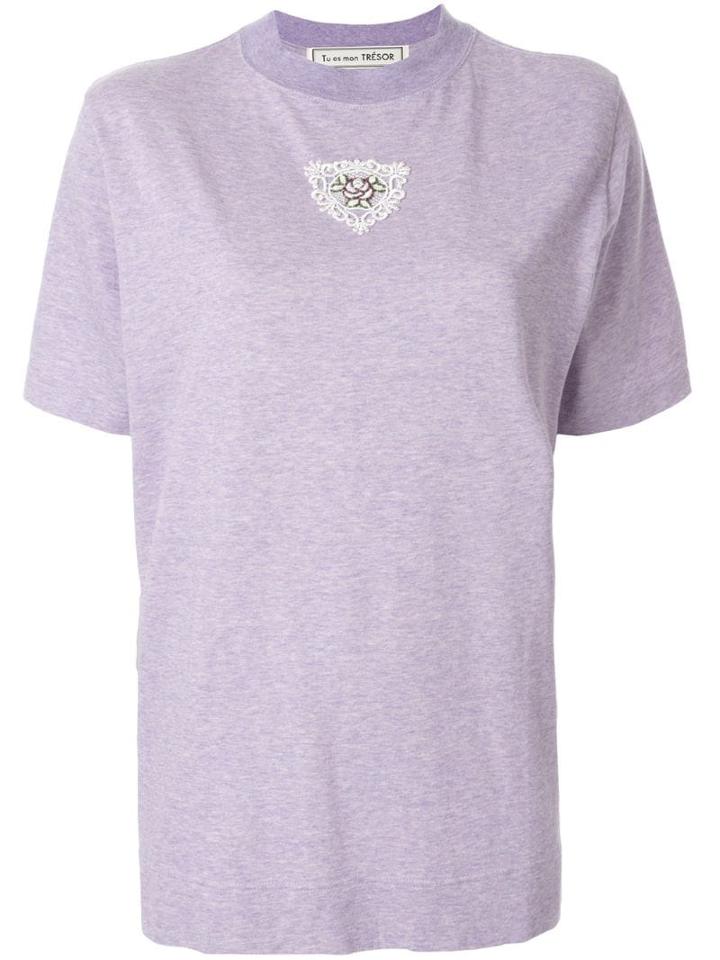 Tu Es Mon Trésor Embroidered Short-sleeve T-shirt - Purple