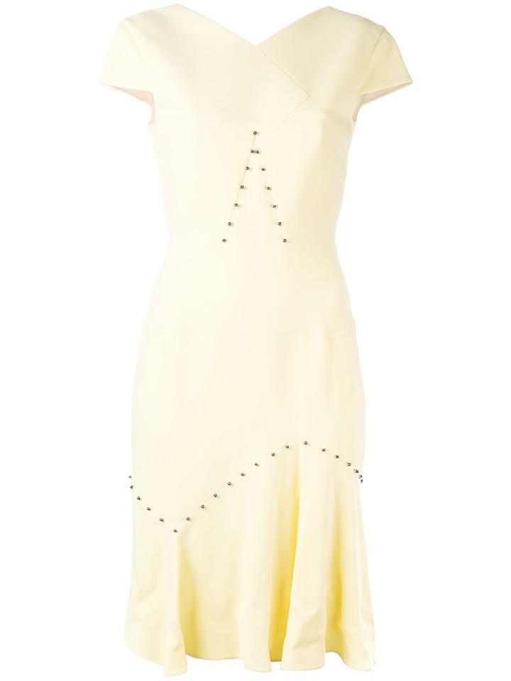 Roland Mouret Pleated Hem Dress, Women's, Size: 14, Yellow/orange, Spandex/elastane/acetate/viscose
