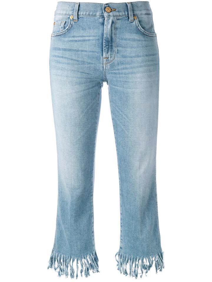 7 For All Mankind Frayed Cropped Jeans, Women's, Size: 29, Blue, Cotton/polyester/spandex/elastane