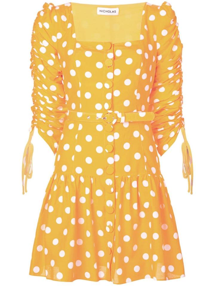 Nicholas Ruched Sleeve Dress - Orange