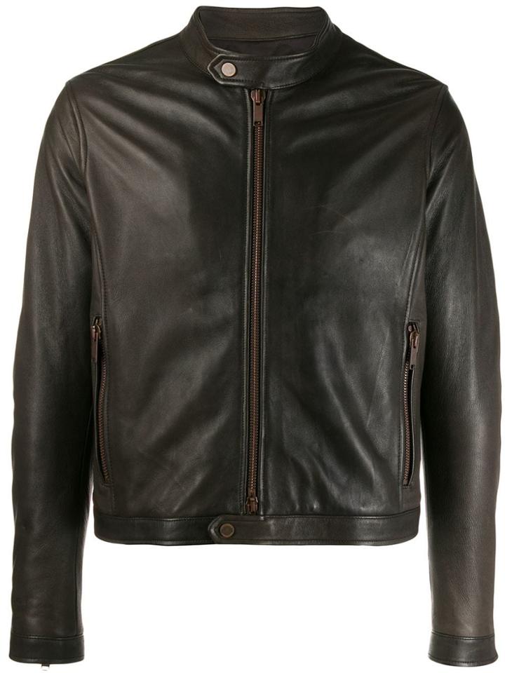 Tagliatore Slim-fit Biker Jacket - Brown