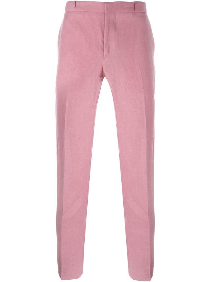 Etro Slim Tailored Trousers, Men's, Size: 48, Pink/purple, Linen/flax