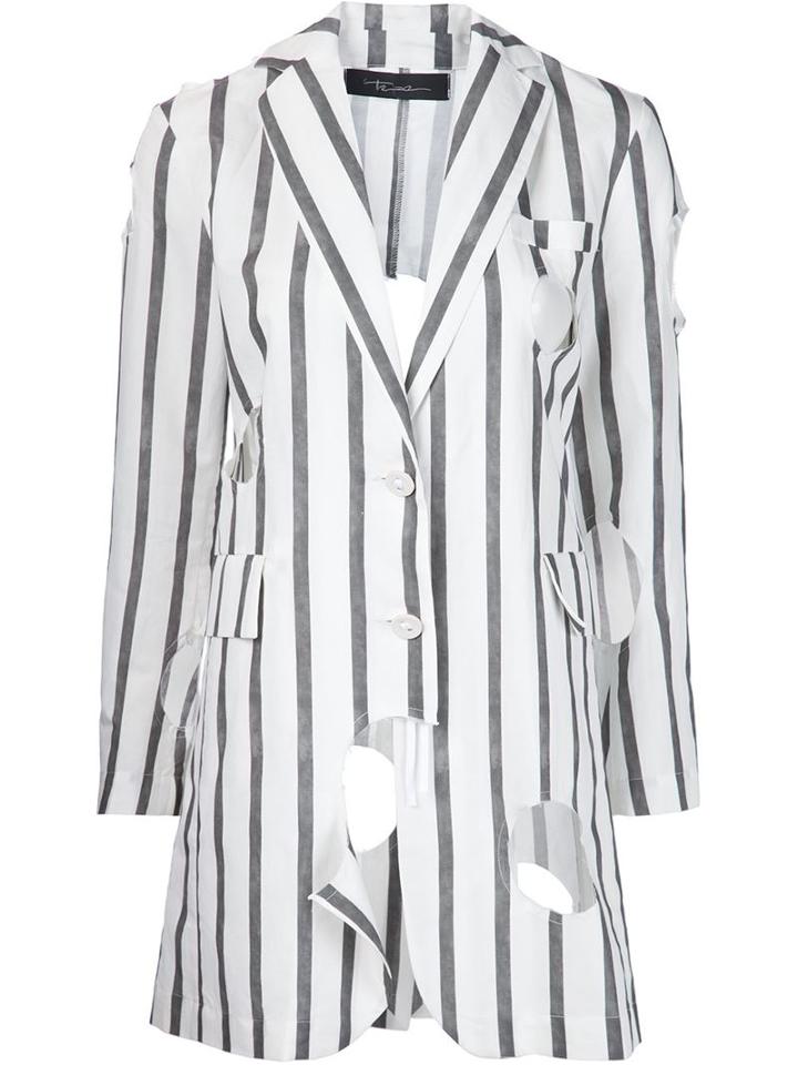 Area Di Barbara Bologna Striped 'long Holes' Blazer, Women's, Size: Medium, White, Linen/flax