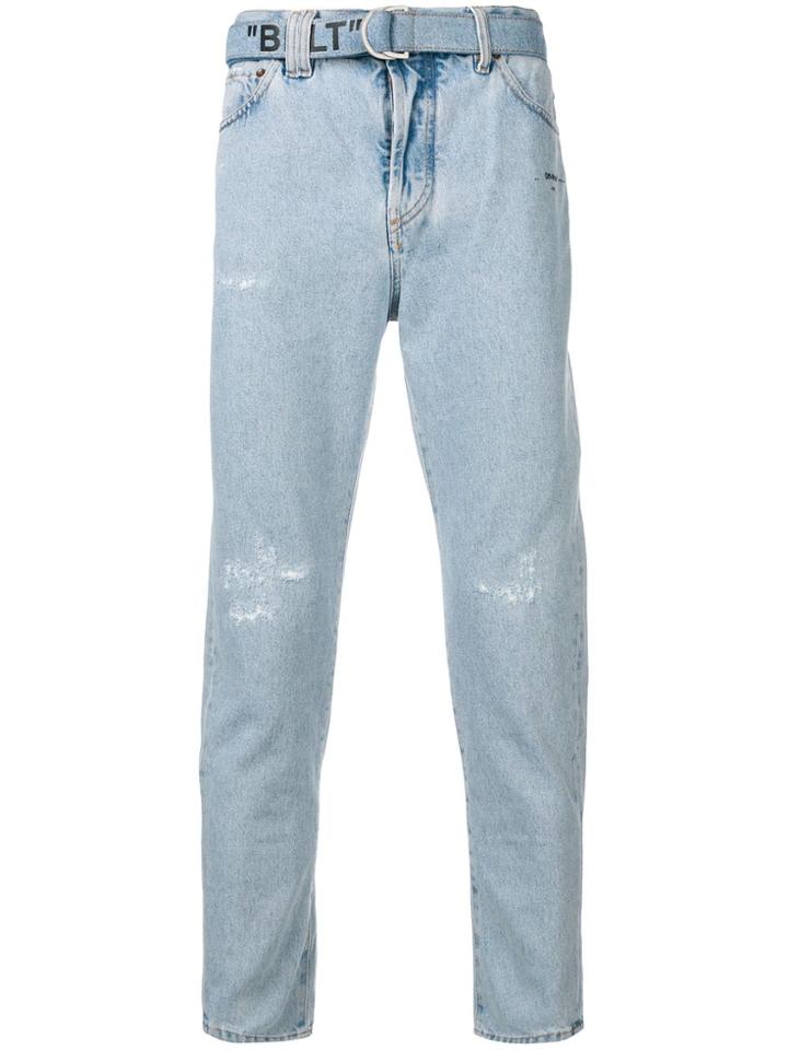 Off-white Belted Ripped Jeans - Blue