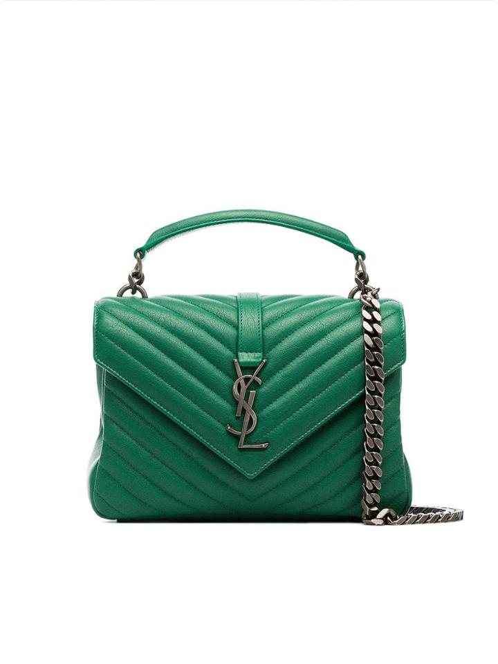 Saint Laurent Green Medium Monogramme Quilted College Bag