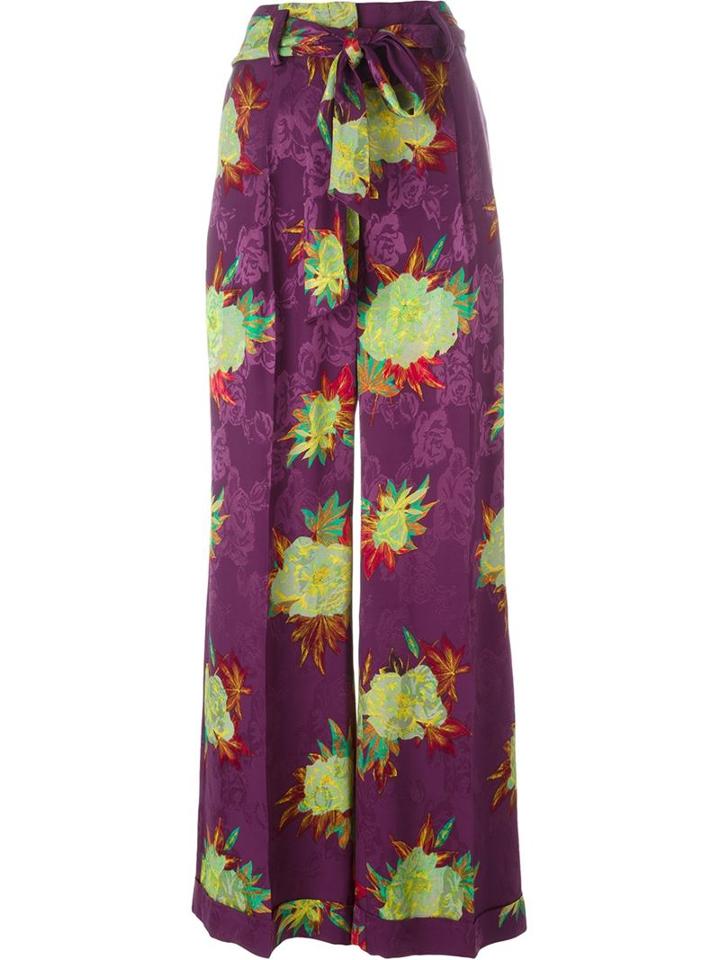 Etro Floral Print Palazzo Pants, Women's, Size: 42, Pink/purple, Silk/viscose