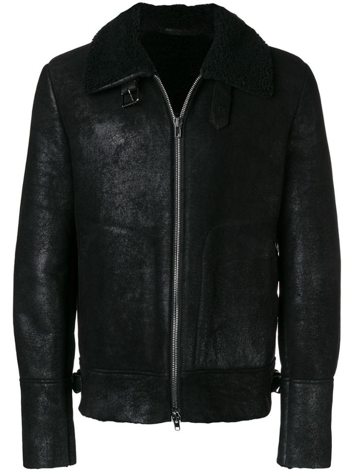 Salvatore Santoro Front Zip Shearling Jacket - Black