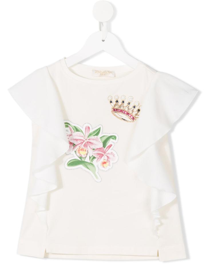 Monnalisa Chic Flower And Crown Appliqué Shirt, Girl's, Size: 9 Yrs, Nude/neutrals
