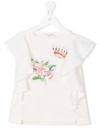 Monnalisa Chic Flower And Crown Appliqué Shirt, Girl's, Size: 9 Yrs, Nude/neutrals