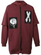 Komakino - Patch Zipped Hoodie - Men - Cotton - S, Red, Cotton