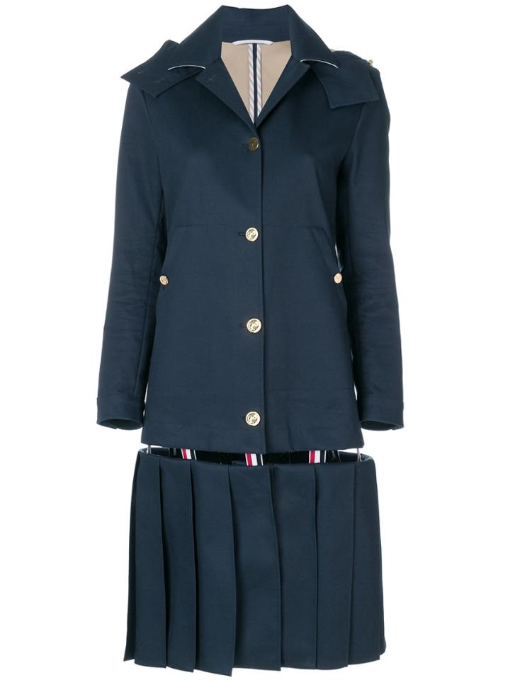 Thom Browne Low Slung-pleated Bal Collar Overcoat In Mackintosh - Blue