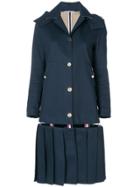 Thom Browne Low Slung-pleated Bal Collar Overcoat In Mackintosh - Blue