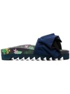 Joshua Sanders Printed Ruffle Slides - Blue