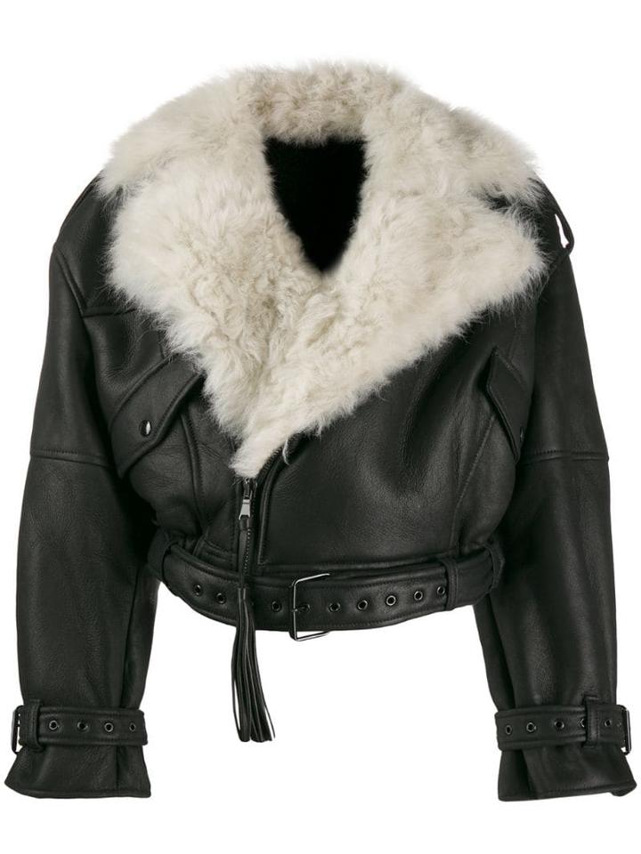 Attico Fur-trimmed Cropped Jacket - Black
