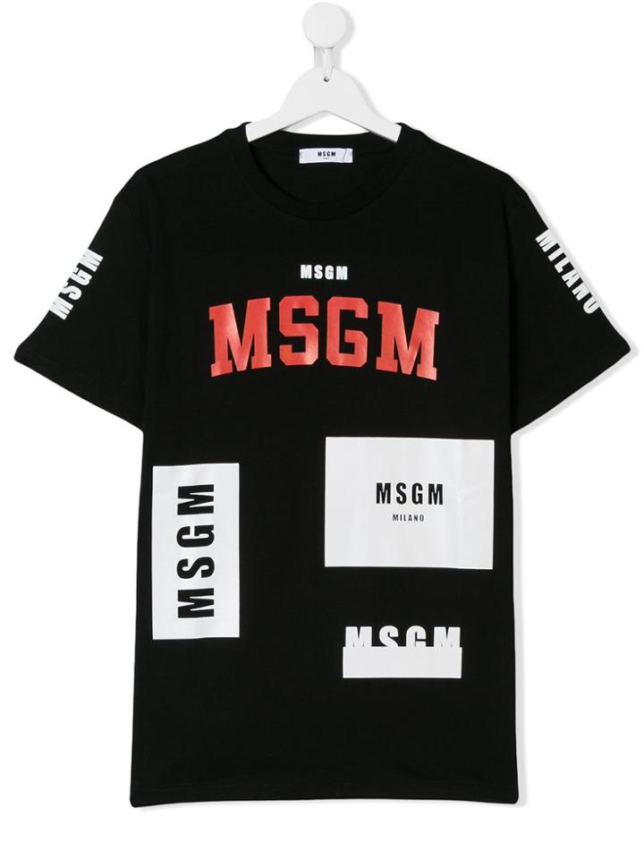 Msgm Kids Logo Colour-block T-shirt - Black