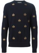 Dolce & Gabbana Crown Embroidered Sweater, Men's, Size: 50, Blue, Cashmere