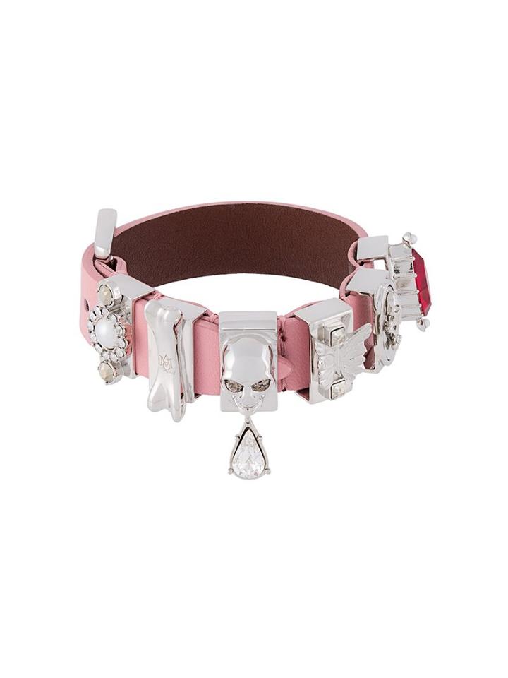 Alexander Mcqueen Multi Charm Skull Bracelet, Women's, Pink/purple