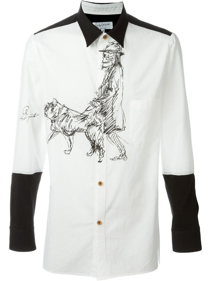 Yohji Yamamoto Front Print Panelled Shirt, Men's, Size: 3, White, Cotton