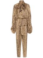 Zimmermann Pussy-bow Animal Print Jumpsuit - Neutrals