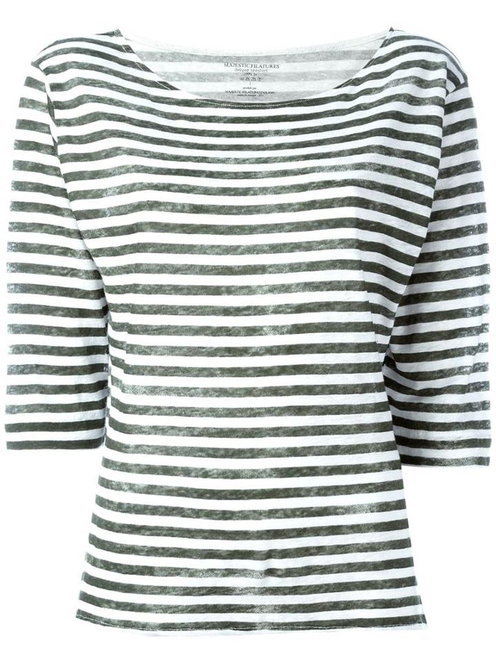 Majestic Filatures Boat Neck Striped Top, Women's, Size: I, Green, Linen/flax