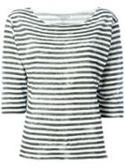 Majestic Filatures Boat Neck Striped Top, Women's, Size: I, Green, Linen/flax