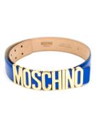 Moschino Logo Plaque Belt, Women's, Size: 90, Blue, Calf Leather/metal (other)