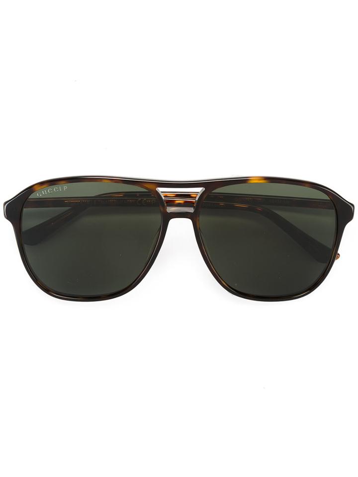 Gucci Eyewear Oversized Aviator Sunglasses, Men's, Size: 58, Brown, Acetate