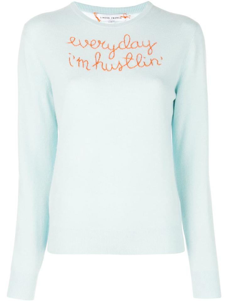 Lingua Franca Embroidered Cashmere Pullover - Blue