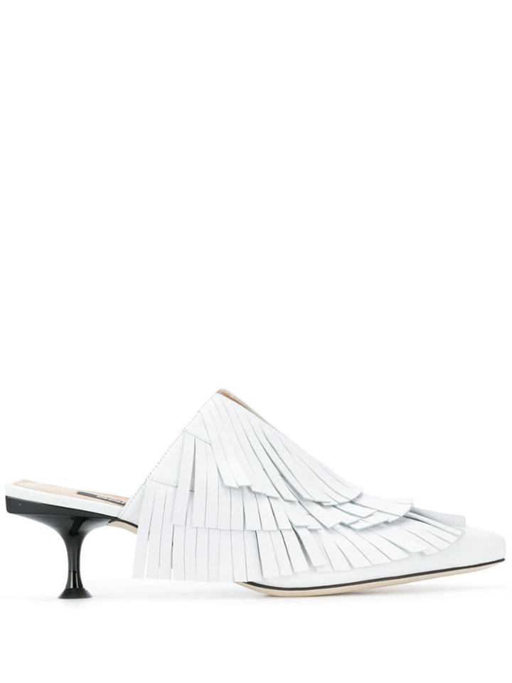 Sergio Rossi Fringed Mule Pumps - White