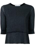 Le Ciel Bleu - Ribbed Detail Top - Women - Cotton/nylon/polyester - 36, Black, Cotton/nylon/polyester