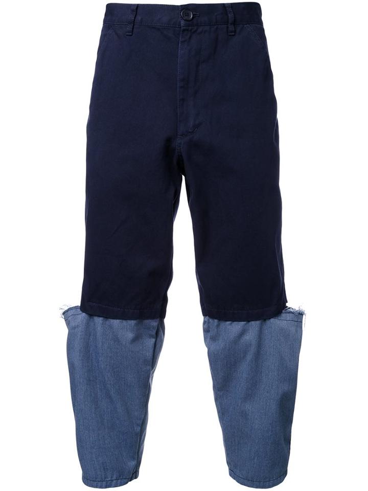 Comme Des Garçons Shirt Distressed Contrast Trousers, Men's, Size: Medium, Blue, Cotton