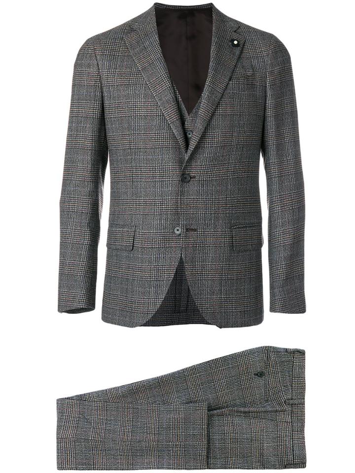 Lardini Checked Three Piece Suit - Brown