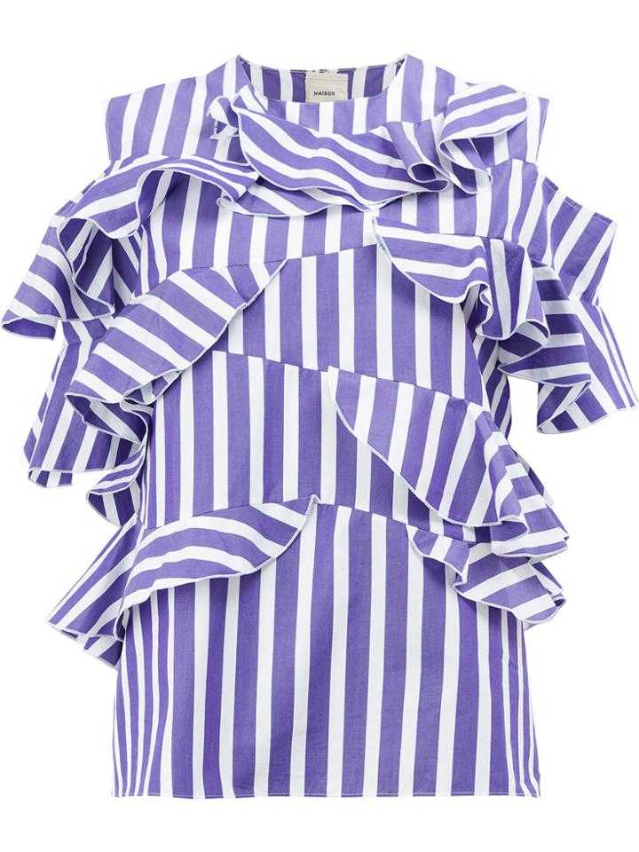 Maison Rabih Kayrouz Ruffled Stripe Blouse - White