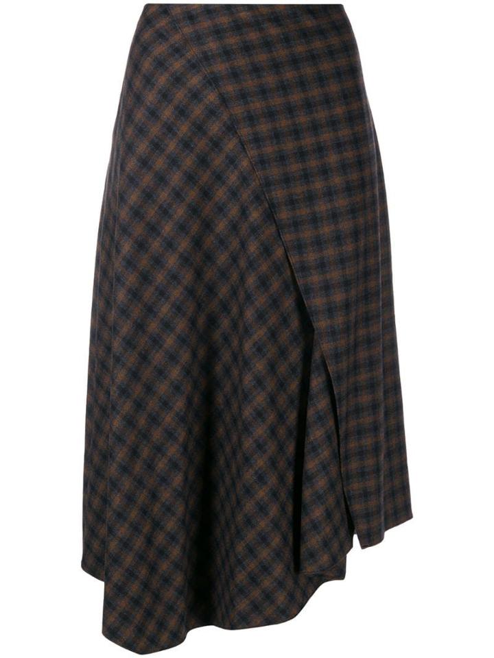 Vince Asymmetric Plaid Skirt - Brown
