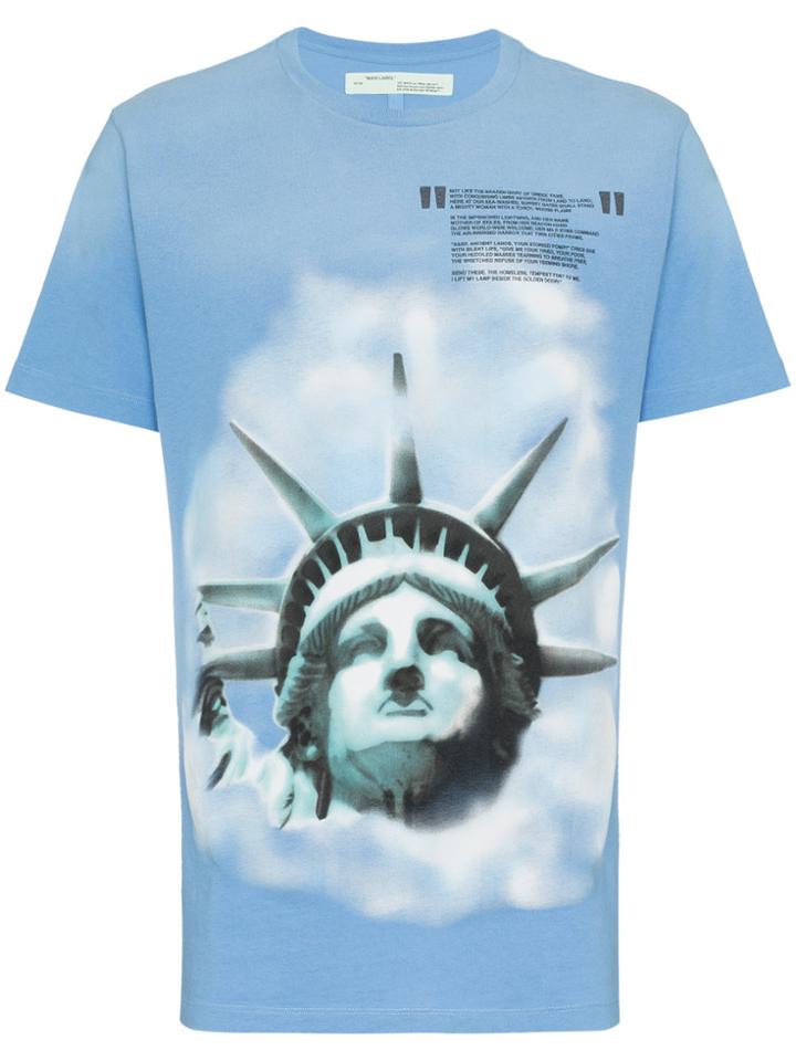 Off-white Liberty Print Short Sleeve Cotton T Shirt - Blue