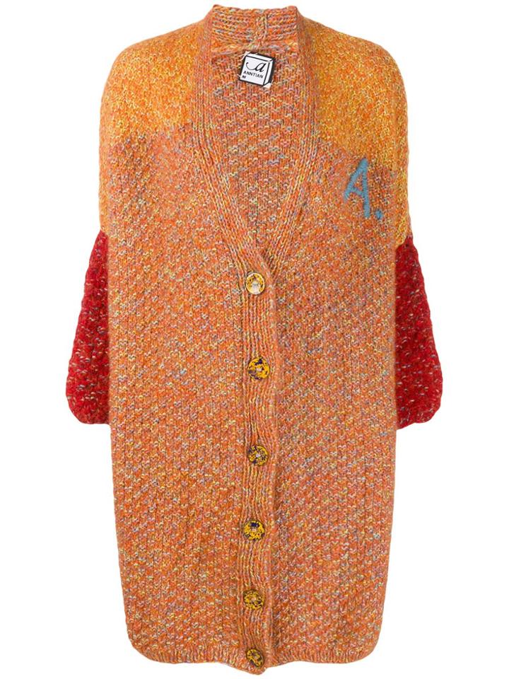 Anntian Deep V-neck Cardigan - Orange