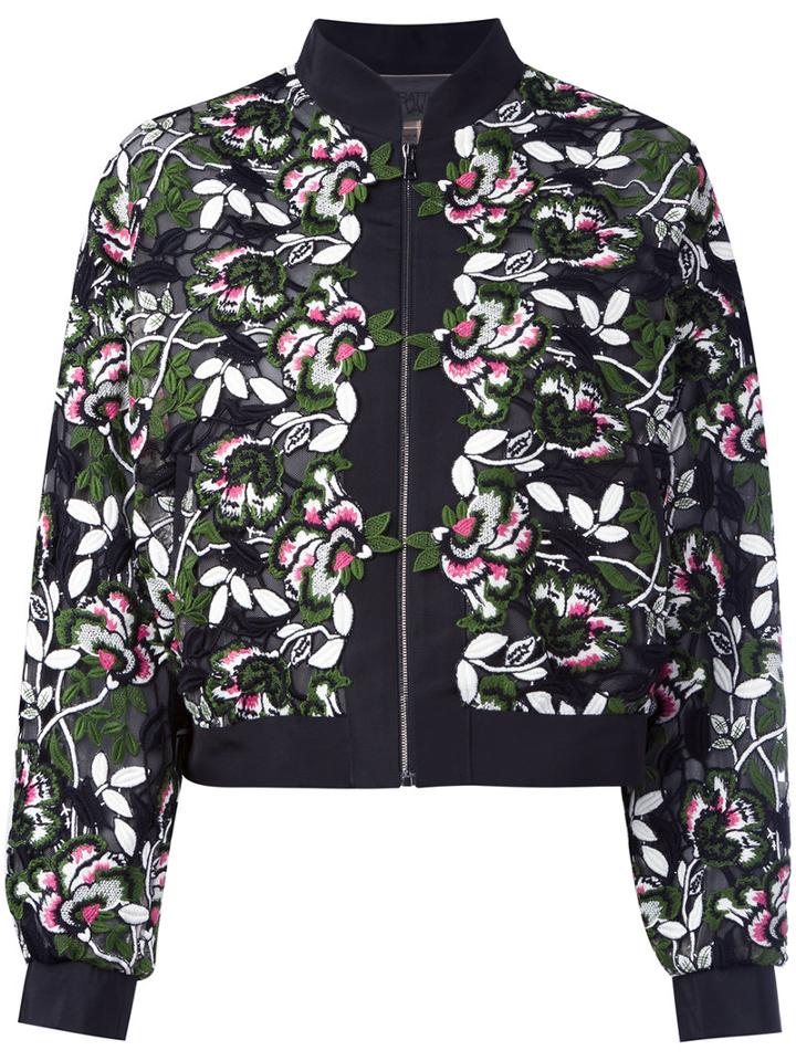 Giambattista Valli Floral Embroidered Jacket, Women's, Size: 42, Black, Silk/cotton/polyamide/polyester