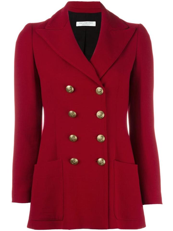 Philosophy Di Lorenzo Serafini Peaked Lapels Coat, Women's, Size: 40, Red, Rayon/virgin Wool/cotton
