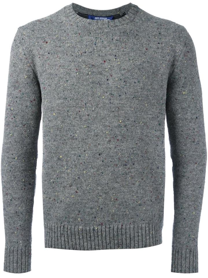 Junya Watanabe Comme Des Garçons Man Marled Crew Neck Jumper, Men's, Size: Large, Grey, Wool/polyester