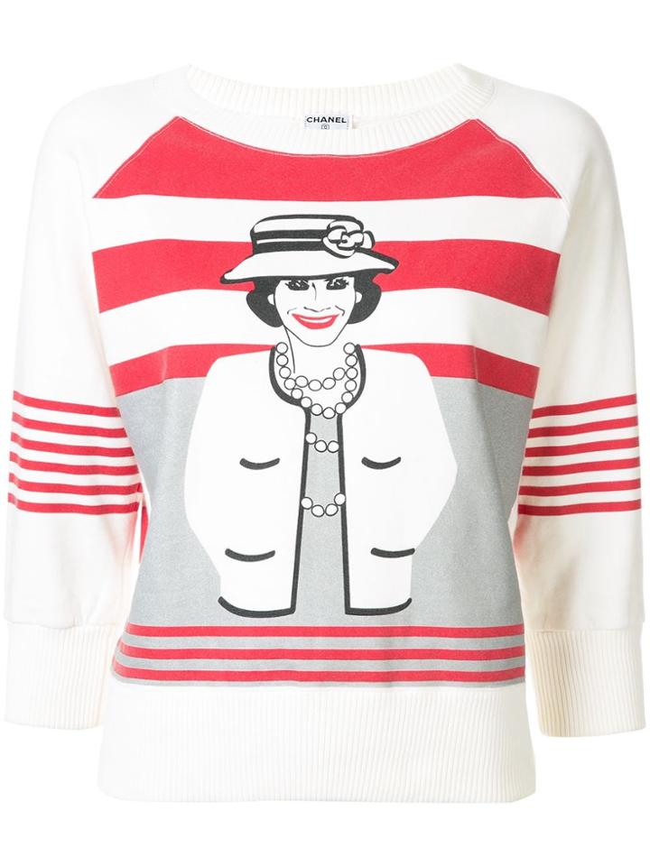 Chanel Pre-owned Mademoiselle Print Striped Sweatshirt - White