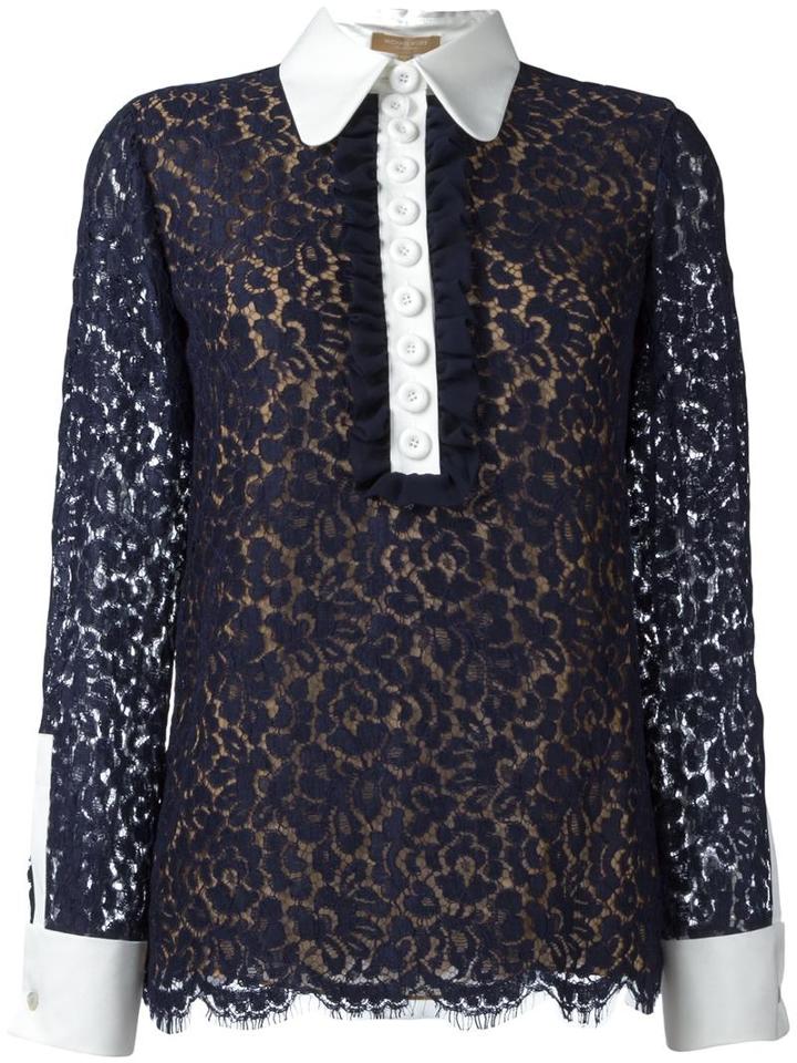 Lace Blouse, Women's, Size: 2, Blue, Cotton/rayon/polyamide/silk, Michael Kors