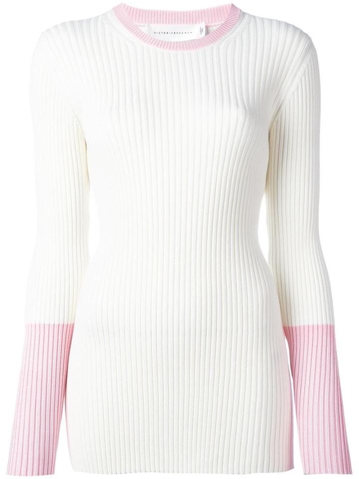 Victoria Beckham Rib Knit Sweater, Women's, Size: 10, White, Cotton/polyamide/viscose