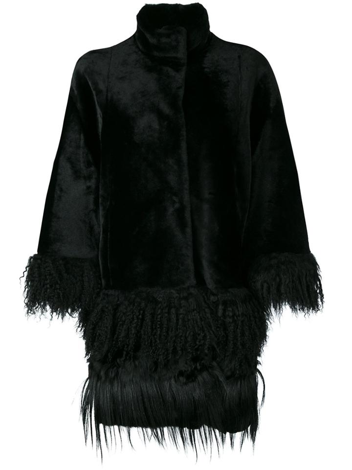 Drome Fringed Cape-style Coat - Black