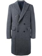 Mp Massimo Piombo Striped Double Breasted Coat, Men's, Size: 50, Grey, Wool/polyamide/cupro