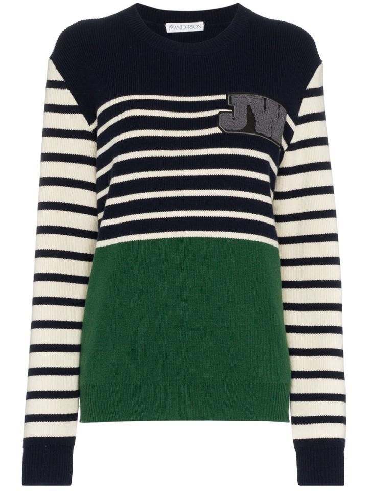 Jw Anderson Logo-embroidered Stripe Jumper - Blue