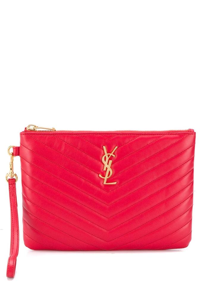 Saint Laurent Quilted Logo Pouch - Red