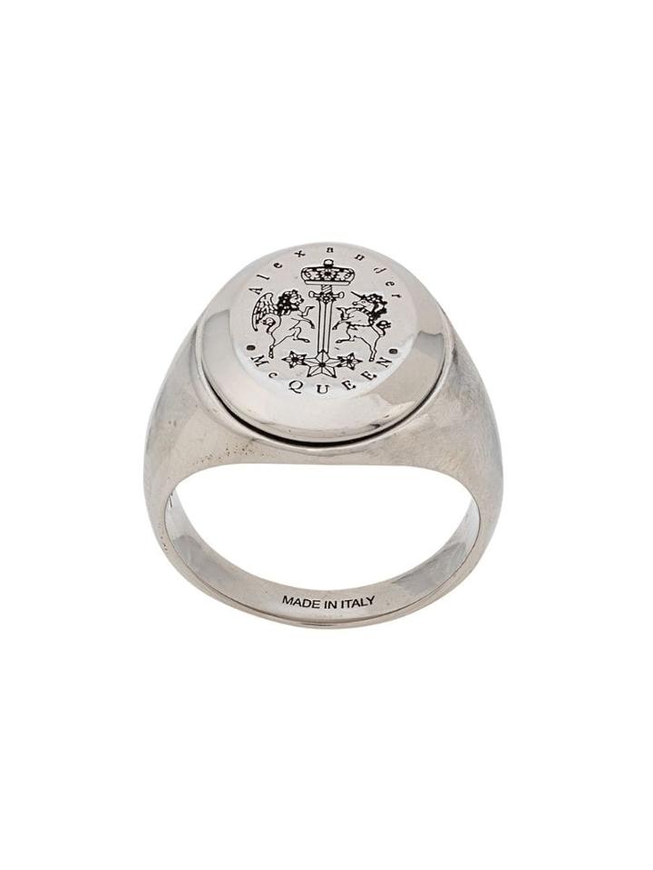 Alexander Mcqueen Engraved Signet Ring - Silver